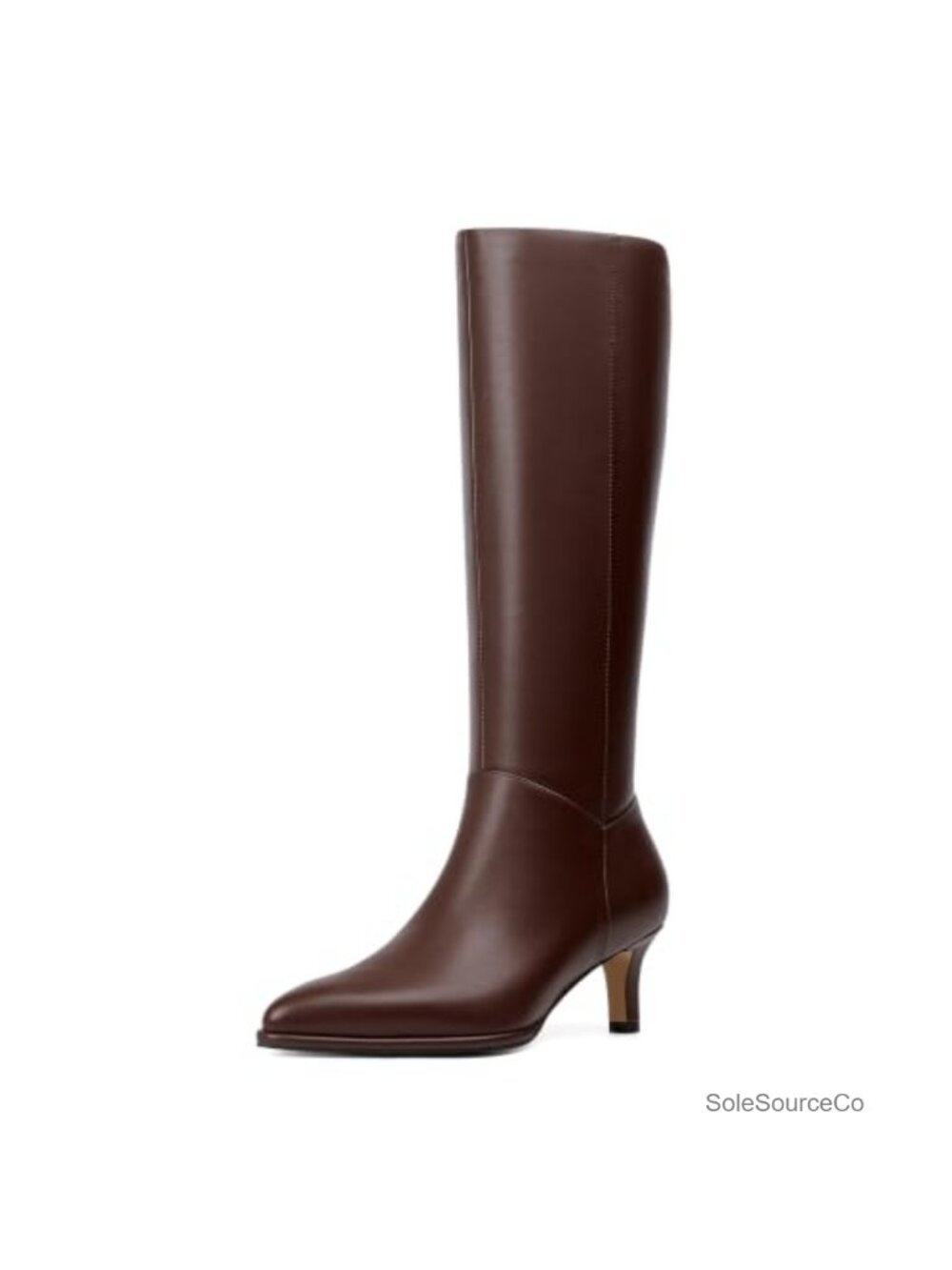 Kitten Heel Knee High Boots Pointed Toe Faux Leather Side Zip